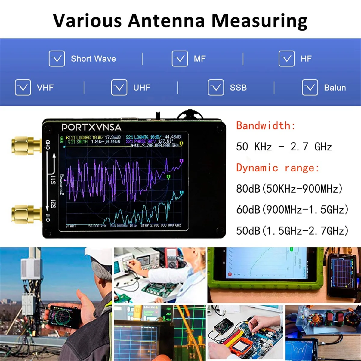 

2025+Upgraded Version Plus Vector Network Antenna Analyzer 50KHz-2.7GHz MF HF VHF UHF with 32G SD Card