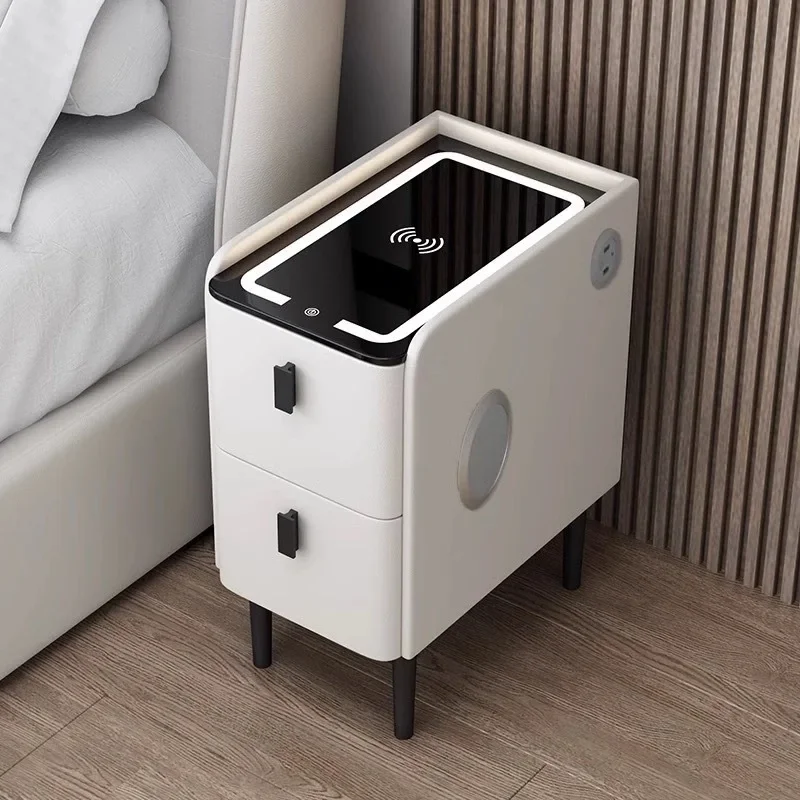 Multifunctional smart bedside table Ultra-narrow modern simple household small sofa cabinet Light luxury bedside table with Blue