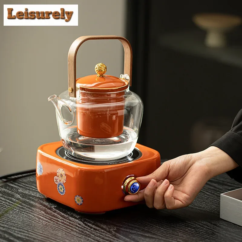 1180ml Tea Pot With Bamboo Handle Chinese Heat-resistant Glass Teapot Transparent Steaming Tea Infusions Glass Kettle Tea Set