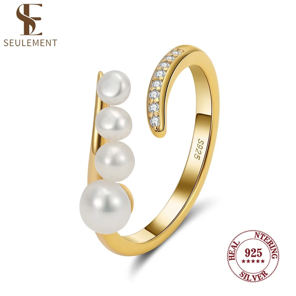 

Seulement 3 Pieces Freshwater Pearl Adjustable Opening Rings 925 Sterling Silver Engagement Ring Female Luxury Jewelry Gift