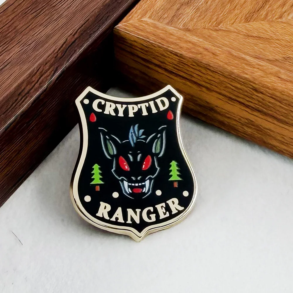 Cryptid Ranger-Enamel Pin Mystery Creature Badge Red Eyes Forest Spirit Brooch Denim Jacket Backpack Jewelry Gift for Fans - view 3