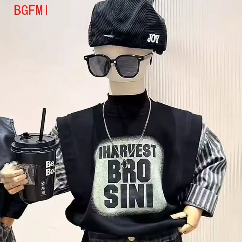 Kid Boy Spring Autumn Wear Striped Sweatshirt Set 2026 New Baby Hole Jeans Pants Fashionable and Handsome Casual Two Piece Set