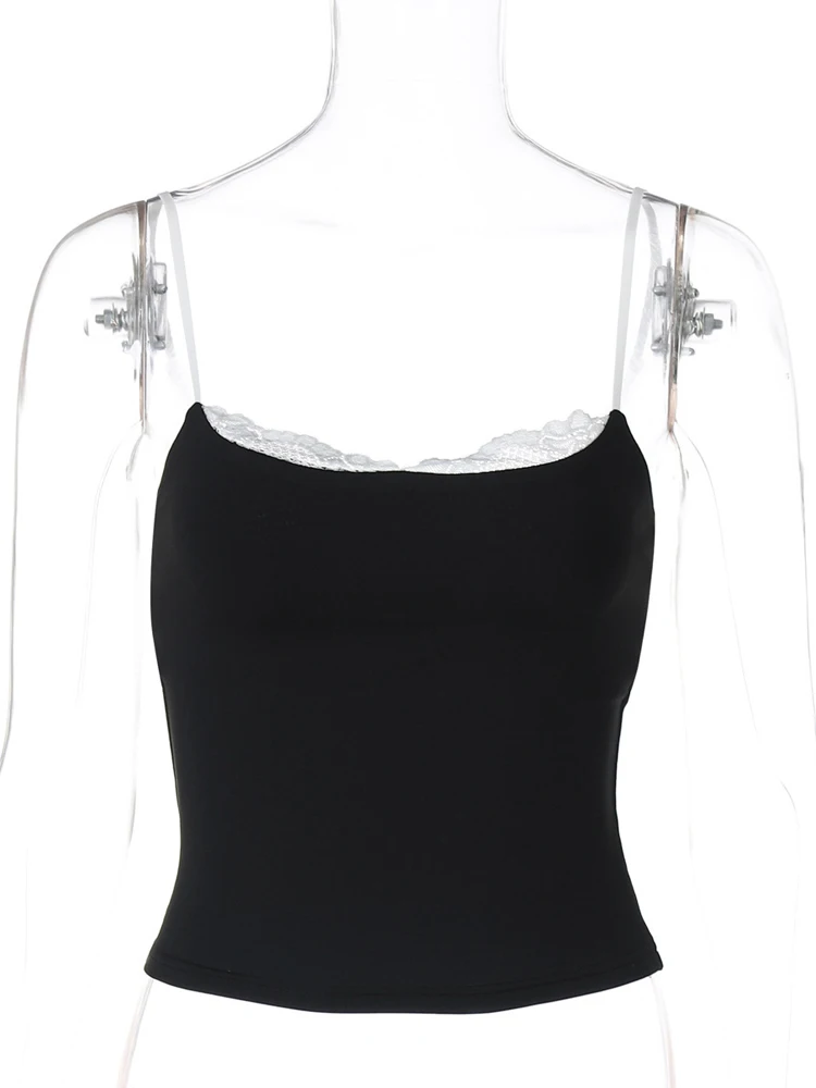 

Кружевной топ-камизоль с контрастными вставками, глубоким вырезом, без рукавов, с открытой спиной, облегающий, на бретельках, шикарный, для вечеринок и музыкальных фестивалей