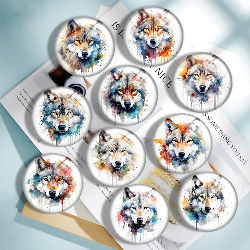 

Watercolor wolf mix 10PCS 12mm/18mm/20mm/25mm Round photo glass cabochon demo flat back Making findings