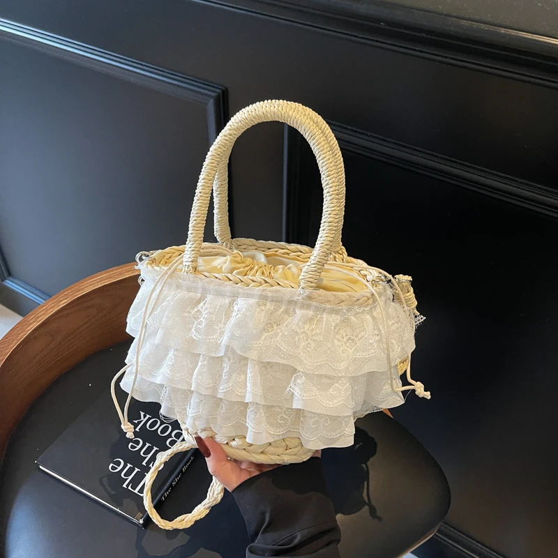 

Straw Woven String Large Capacity Crossbody Bag Bow Lace Women's Bags 2025 Hot Sale Ribbons New Versatile Style Tote Bags