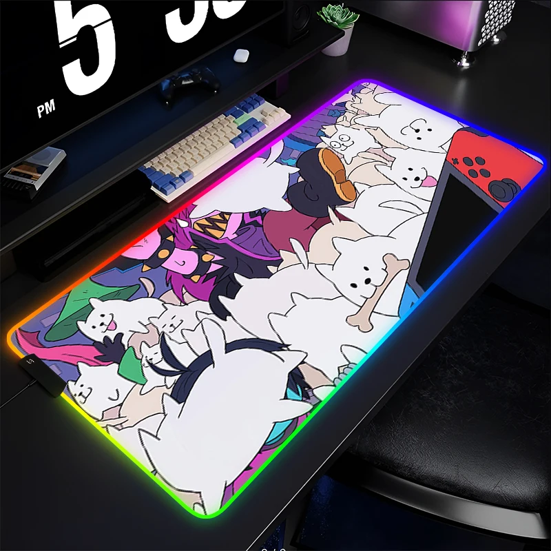 RGB Mouse Pad Anime LED PC Computer Gamer D-deltarune Extended Desk Mat Gaming Accessories Laptop Kawaii Mousepad Keyboard Pad