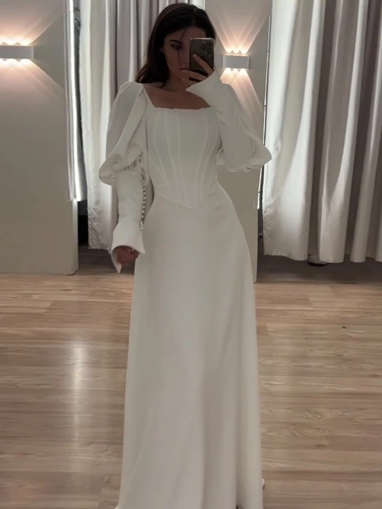 Eid Party Dress Women Square Collar Long Sleeve Morocco Party Dresses Ramadan Slim Fit Kaftan Islam Dubai Arab Long Robe 2024