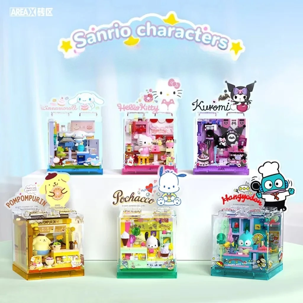 Areax Brick Building Blocks, Sanrio Kitty Doll, Cute Hello Kitty Shop, Cool Lomi, Handmade DIY Assembled Toy Gift