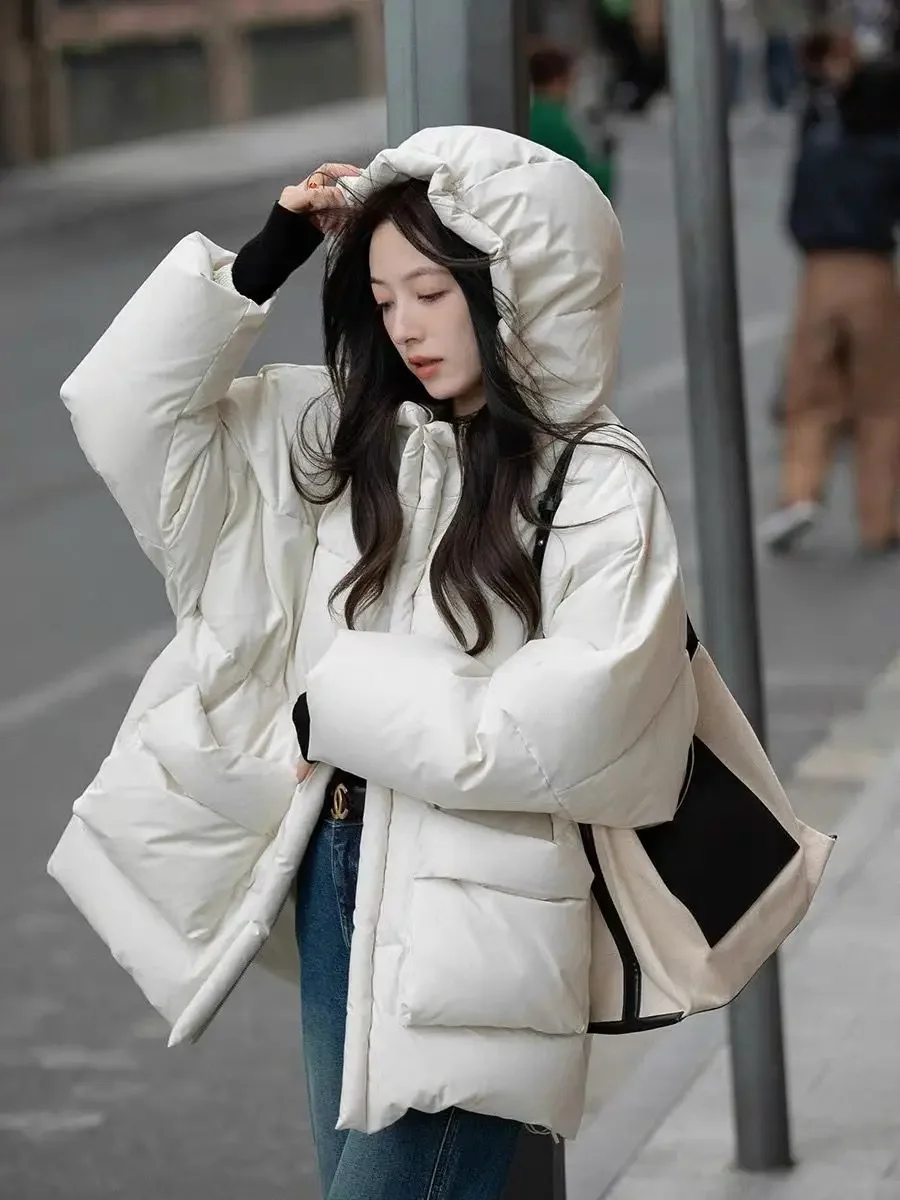 

2024 White Duck Down Jacket for Women's Fashion Loose Hooded Coat Warm Thick Snow Parker Winter F315