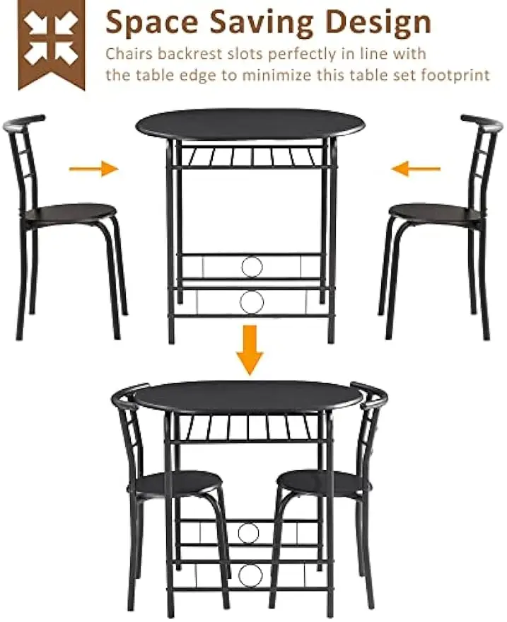 Pequena Mesa De Jantar Redonda Conjunto para Cozinha, Pequeno-almoço Nook, Tabletop De Grão De Madeira com Cremalheira De Armazenamento De Vinho, Economize Espaço, 3 PCs