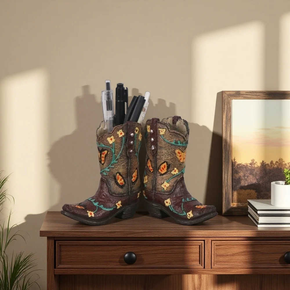 Kreativer Retro-Denim-Stiefel-Stiftehalter Multifunktionales Büro-Schreibtisch-Aufbewahrungszubehör Heimdekoration Schminktisch-Organizer – Detail 4