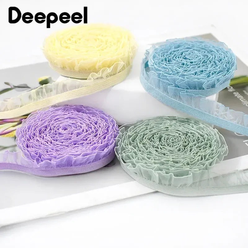 20/40Meters 6mm Ruffled Elastic Bands Stretch Lace Trims Ribbons Tape Decorative Clothes Hair Rubber Band DIY Sewing Accessories