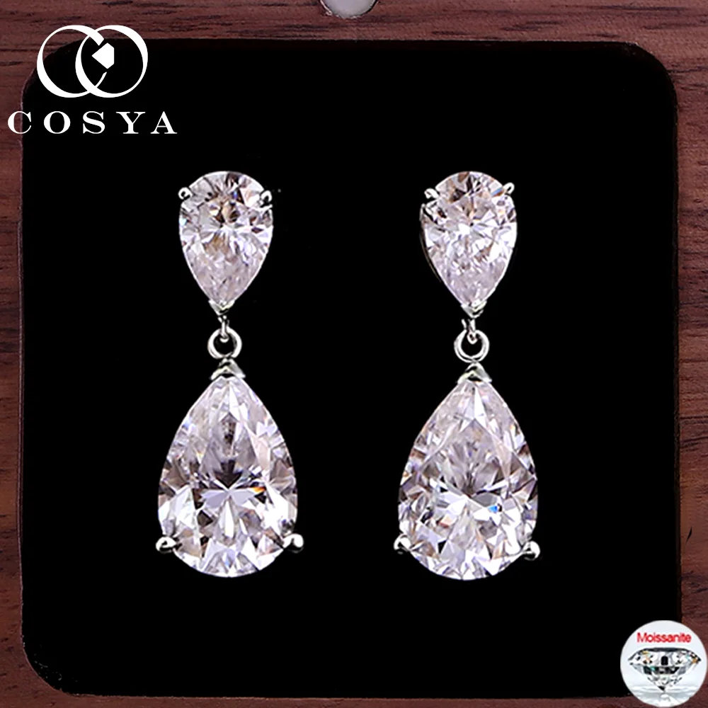 

COSYA 5,6cttw серьги-капли с муассанитом грушевидной огранки для женщин, 100% серебро S925, цвет D, лабораторные бриллианты, капли воды, свадебные украшения, подарок
