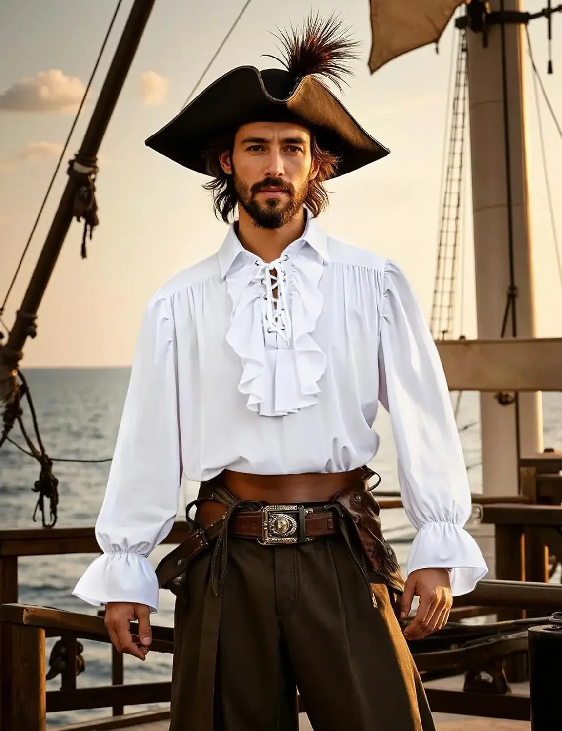 Men Vintage Poet Ruffle Shirt, Pirate Vampire Elastic Cuff Victorian Steampunk Renaissance Medieval Cosplay Top