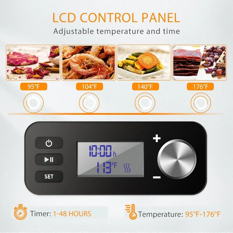 Máquina Elétrica Desidratadora de Alimentos 400W, 5 Bandejas, Hidrador com Temporizador 48H e 95-176 °F, Controle de Temperatura para Frutas e Legumes