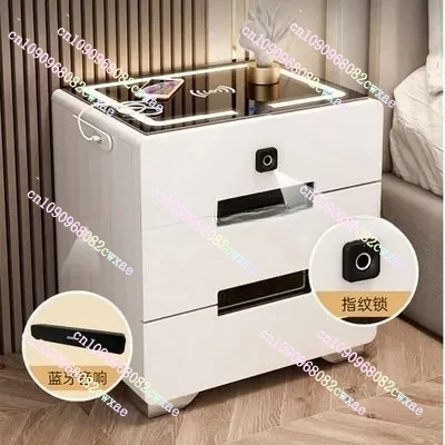 

Intelligent multifunctional bedside table with white painted LED light, wireless charging, Bluetooth speaker, fingerprint lock