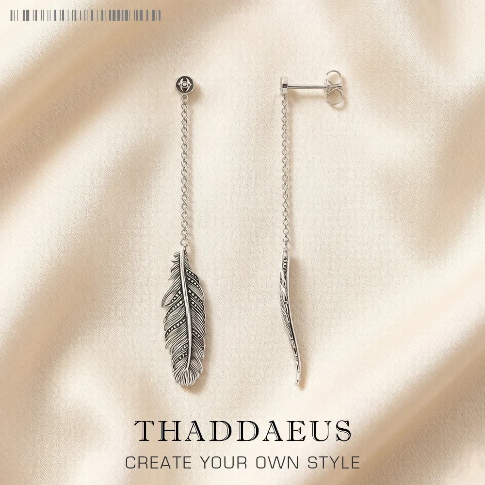 

Long Feather Drop Earrings Europe Fine Jewelry For Women Men Summer Brand New Bohemia Gift In Sterling Silver 925