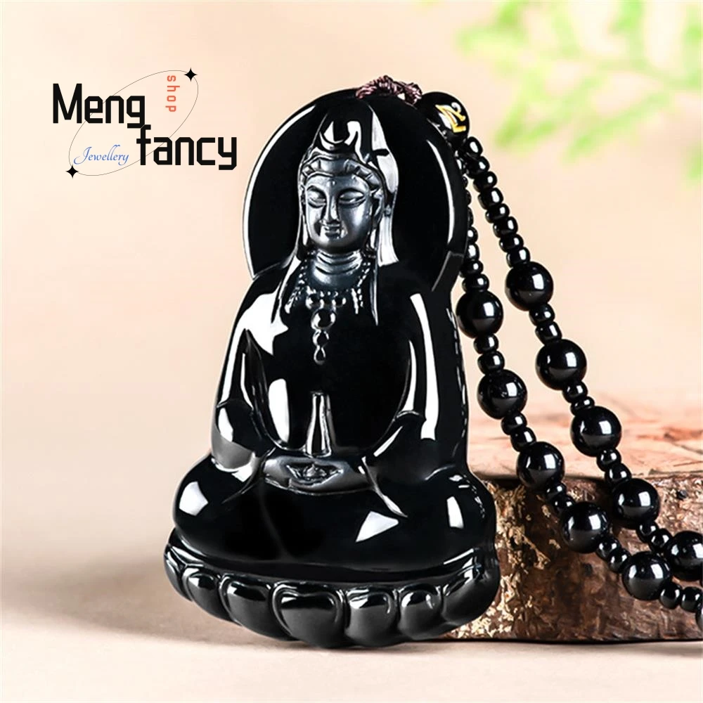 Natural Ink Cui A Goods Jadeite Plain Vase Guanyin Buddha Jade Translucent Green Pendant Buddhist Amulets Luxury Quality Jewelry