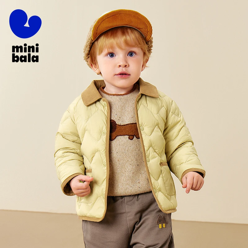 

Детское пуховое пальто Mini Bala 2025 г., зимняя новая лоскутная верхняя одежда с отложным воротником