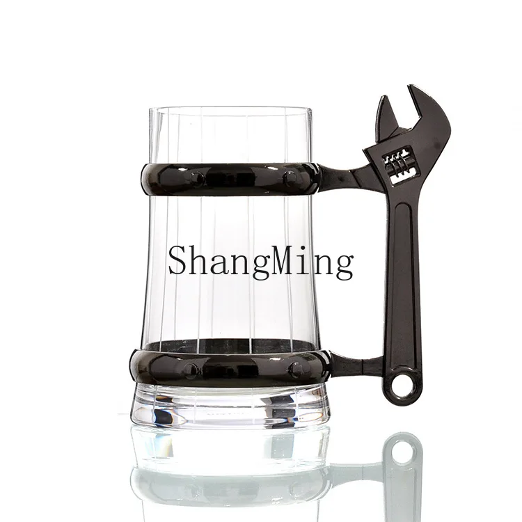 

PYH large capacity creative beer cup transparent crystal glass wine cup set bar with handle personalized draft beer cup