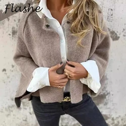 Autumn Winter Jacket Women Coats Wool Design Long Sleeve Solid Short Jacket Woman Casual Outwear