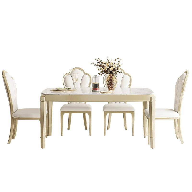 American light luxury dining table and chair combination all solid wood modern simple small apartment rock slab