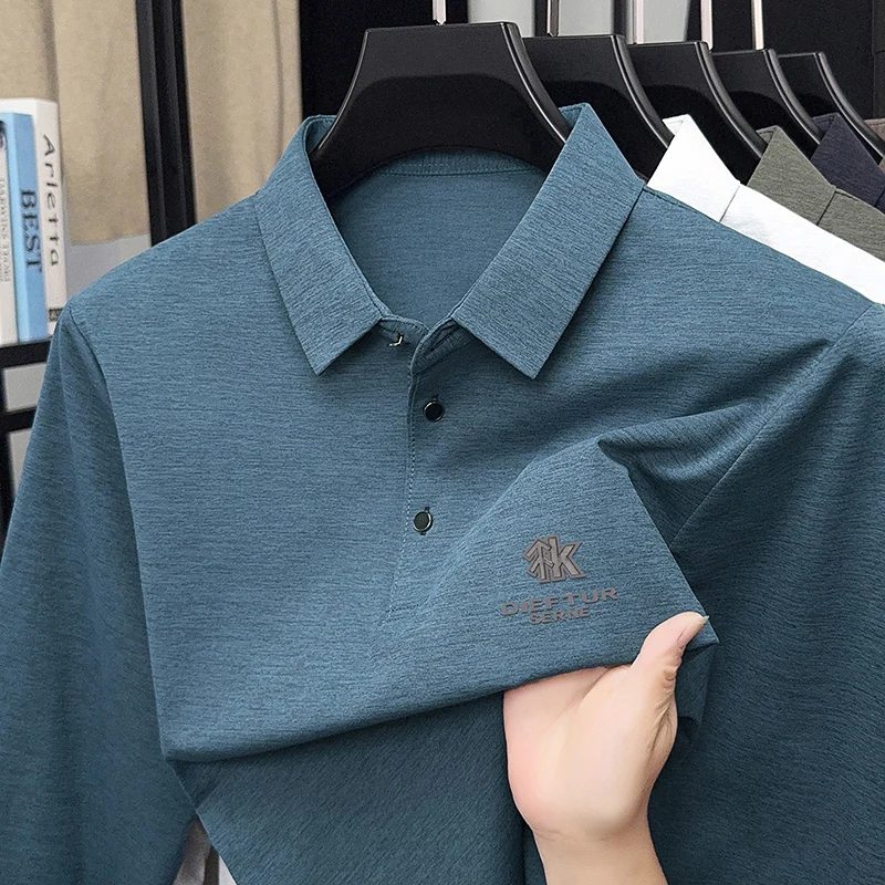 

Легкая роскошная мужская футболка с длинными рукавами на весну и осень, новая свободная и модная футболка, рубашка-поло с лацканами
