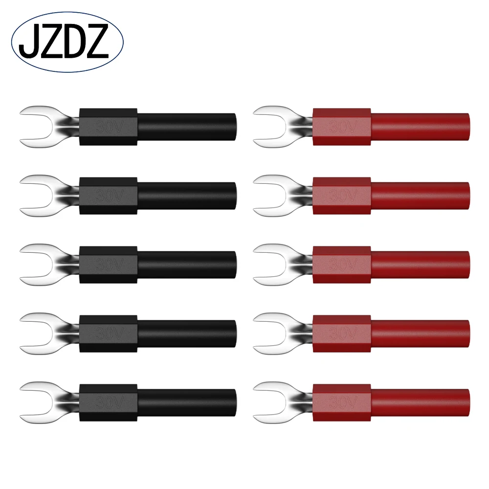 JZDZ 10PCS Insulated Fork Spade U-Type Wire Connector Electrical Crimp Terminal Y Spade Plug Copper Banana Socket 4mm J.20015