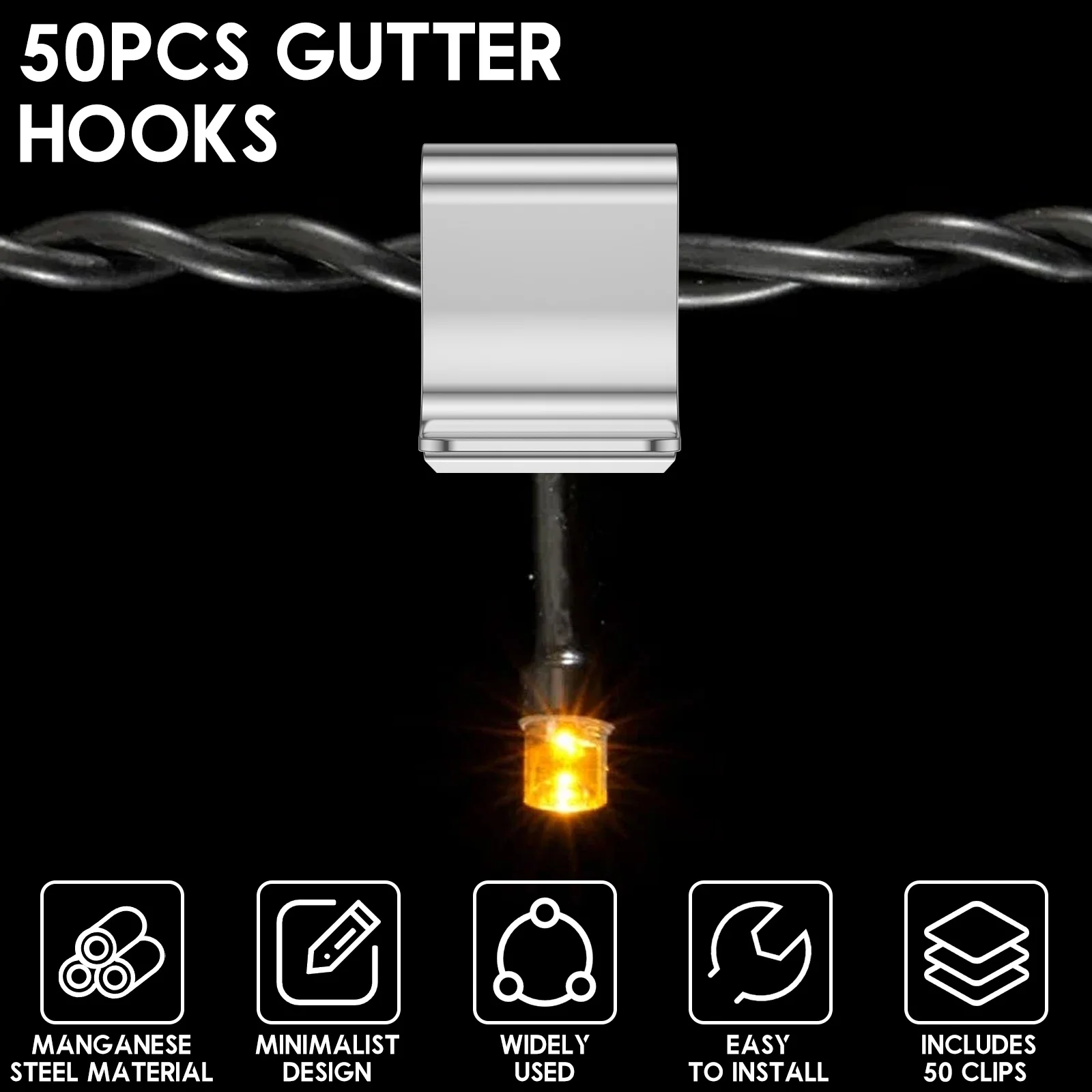 50Pcs Christmas Lights Clips Rustproof Manganese Steel Gutter Light Hooks Multipurpose Roof Hooks Gutter Clips for Festival Dect