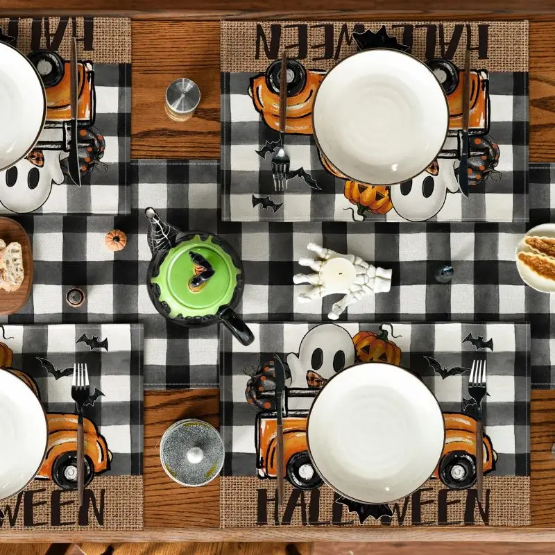 VIKAMA Fall Placemats Sunflower Pumpkin Harvest Print Table Mats For Dining Room Kitchen Thanksgiving Home Decor