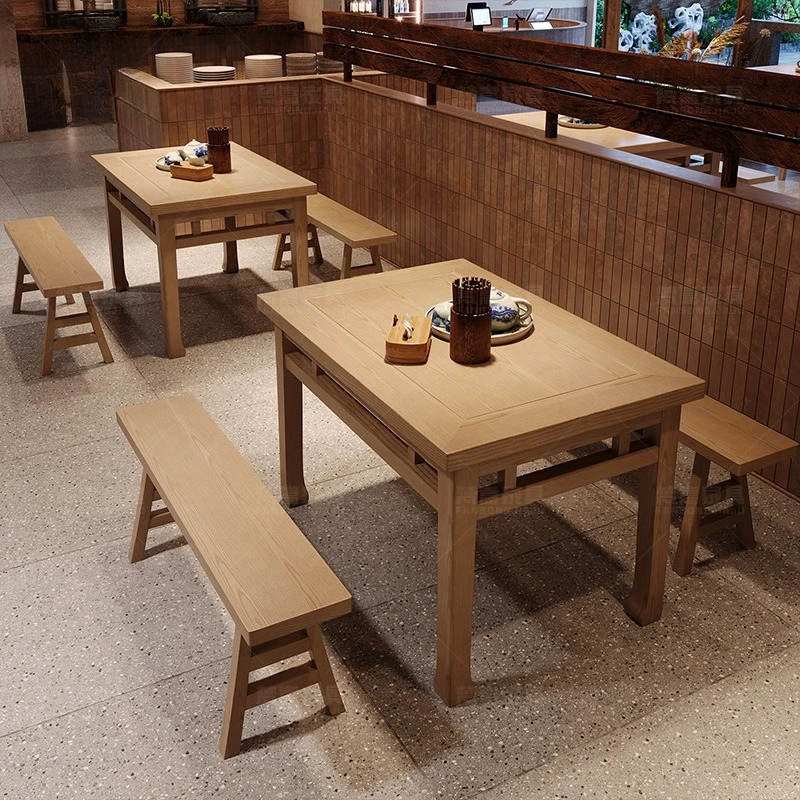 Solid wood square stool theme restaurant Chinese restaurant table and chair combination hotel hot pot restaurant dining chair