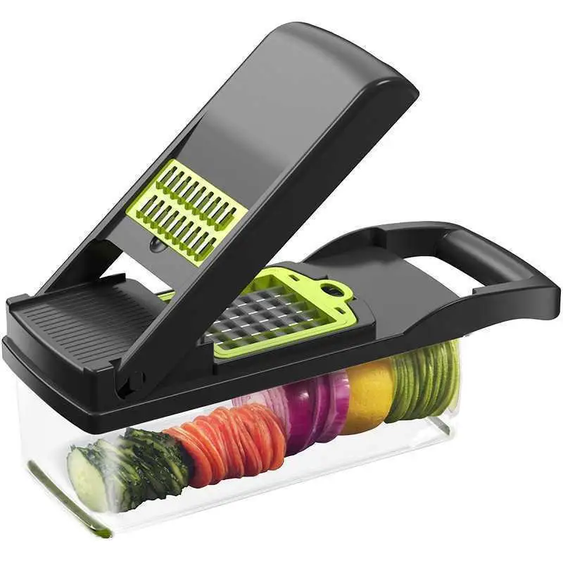 Multi-functional Vegetable Slicer 12-in-1 Green Shredder Manual Shredder Drain Basket Kitchen Tool Silk Scrubber