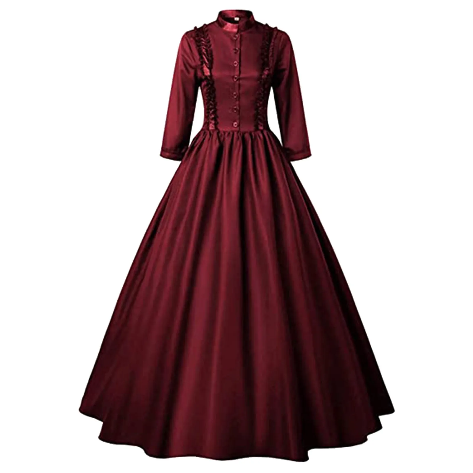 

2024 Women'S New Gothic Victorian Dress Round Neck Long Sleeve Waist Wide Loose Dress Queen Masquerade Elegant Temperament Dress