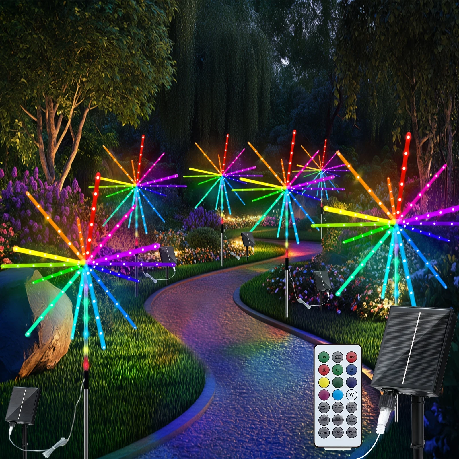 

2pcs Super Bright Outdoor Ground with Remote Control, Meteor Shower & Firework Effects, 244LED Meteor Shower, 84 Modes, Infrared Sensing, Detachable PV Cell & for Garden, Path, Camping Parties (Heavy