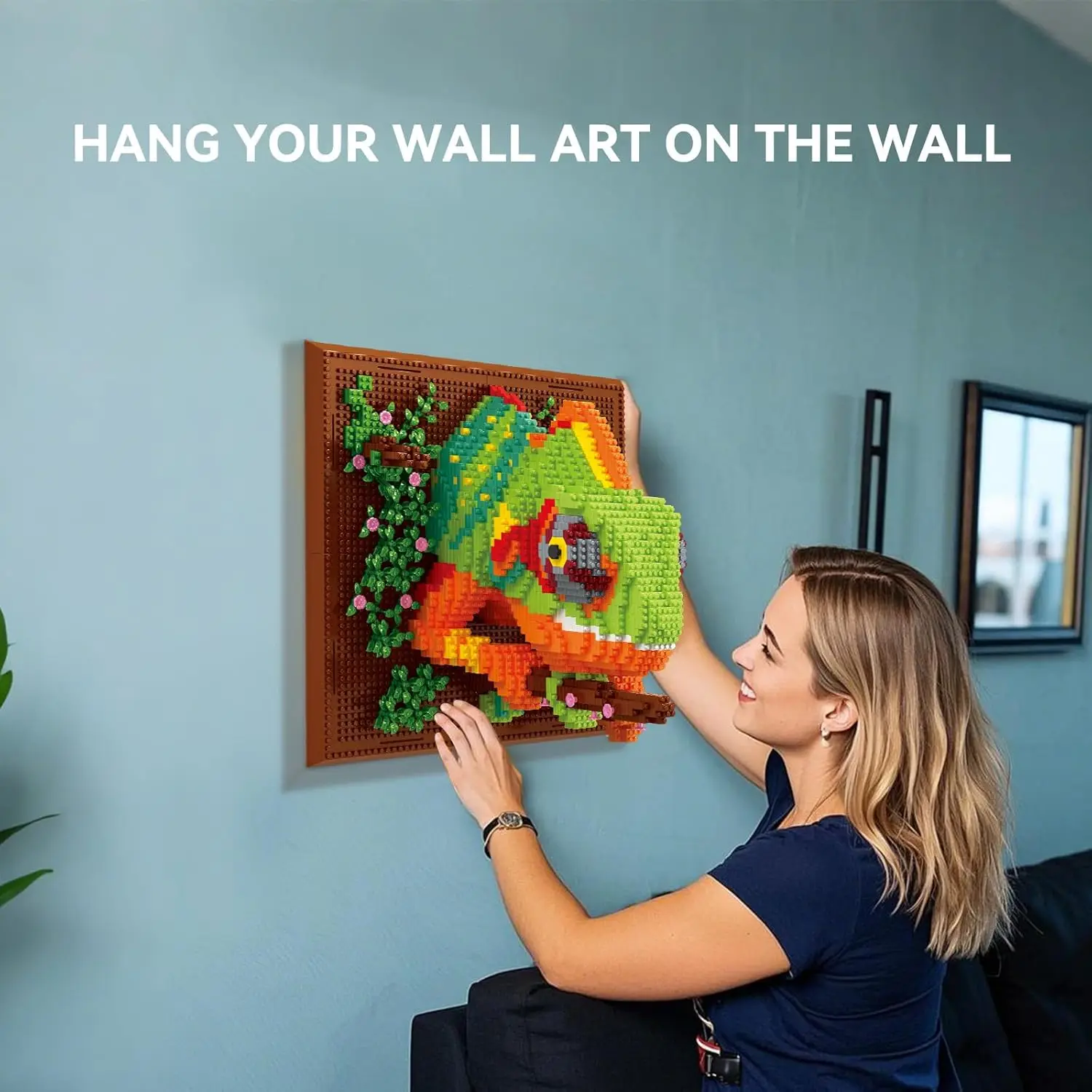 성인을위한 3D 벽 예술 카멜레온 빌딩 블록 세트, 마이크로 미니 벽돌 동물 빌딩 세트 독특한 홈 테이블 디스플레이 벽 장식