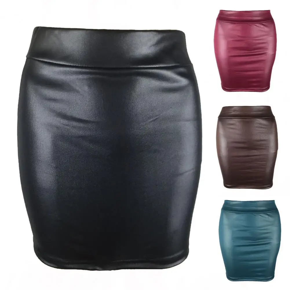 

Black Slim Imitation Leather Pencil Mini Skirt High Waist Sexy Fashion Korean Short Skirts Women Wholesale Summer Sweet