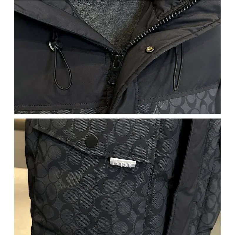 Piumino da uomo alla moda con cappuccio stile coreano maschile bello patchwork colore capispalla invernale caldo addensato cappotto casual di grandi dimensioni