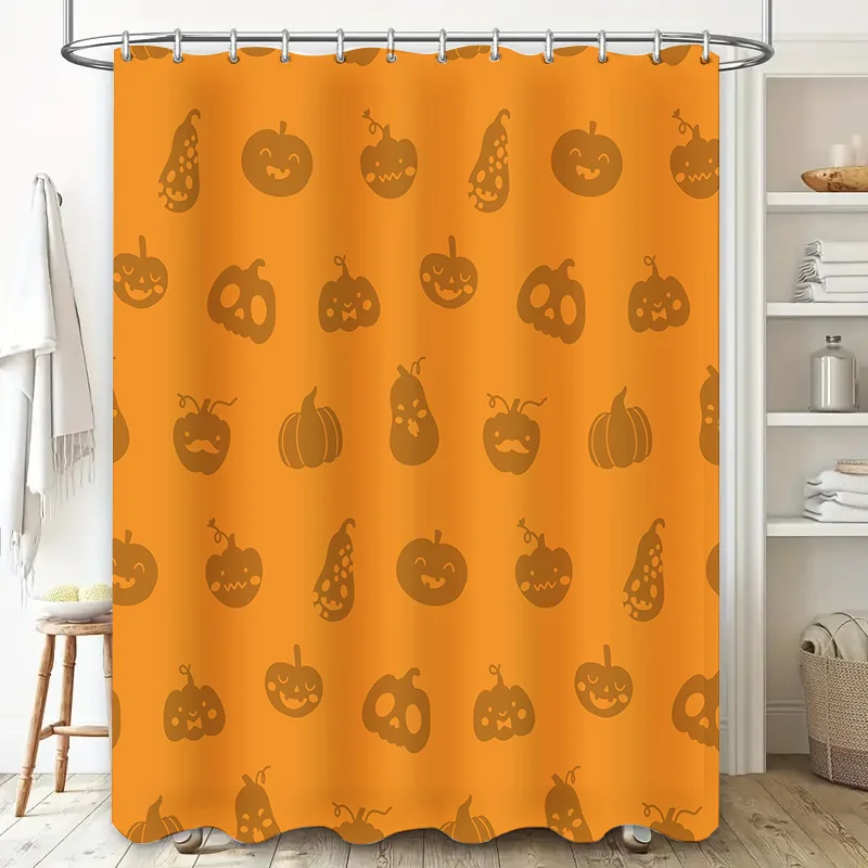 Halloween Shower Curtain Autumn Pumpkin Design with Bright Color Perfect for Bathroom Decoration during Halloween Season! 180x24