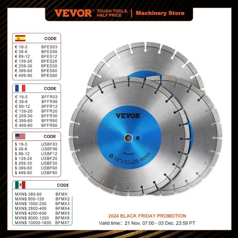 VEVOR 3PCS 14inch Diamond Saw Blade With Reducing Ring Inner Diameter 1in Segment Height 0.47in for Cutting Ceramic Tile Slate