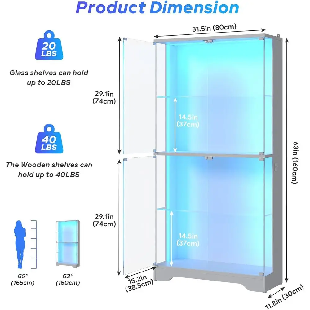 4-Tier Glass Display Cabinet with Motion Sensor RGB Lights, Ideal for Showcasing Collectibles, 63 White Curio Cabinet view 2