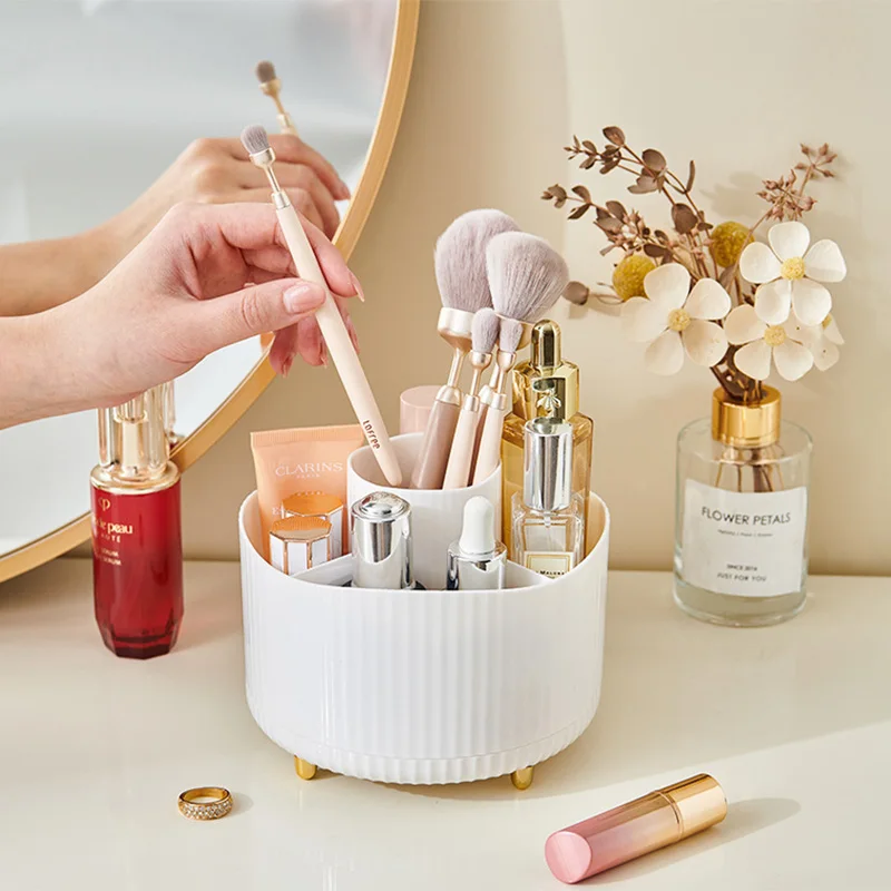 

360 Rotating Makeup Brush Holder Desktop Cosmetic Organizer Rotating Desktop Storage Box Portable Lipstick Eyeliner Holder