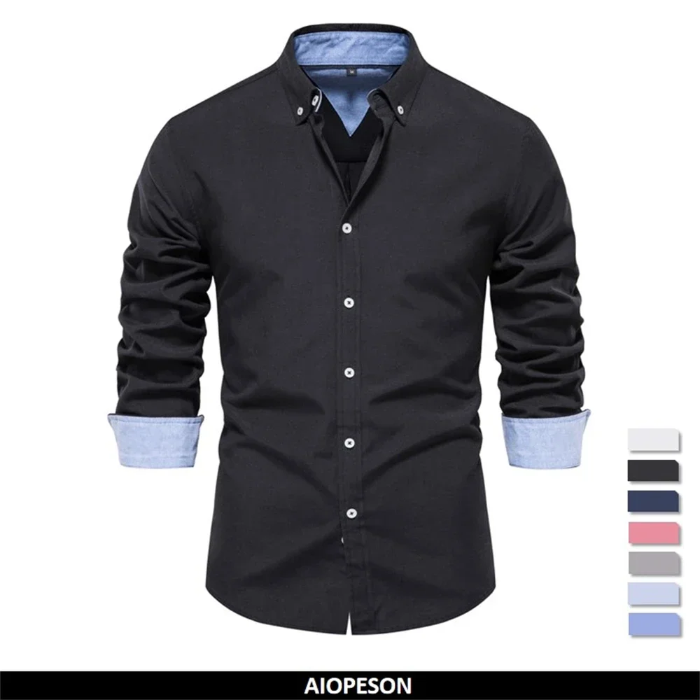 

2024 New Autumn Cotton Men's Oxford Shirt Long Sleeve Button Down Social Business Casual Shirts for Men hawaiian