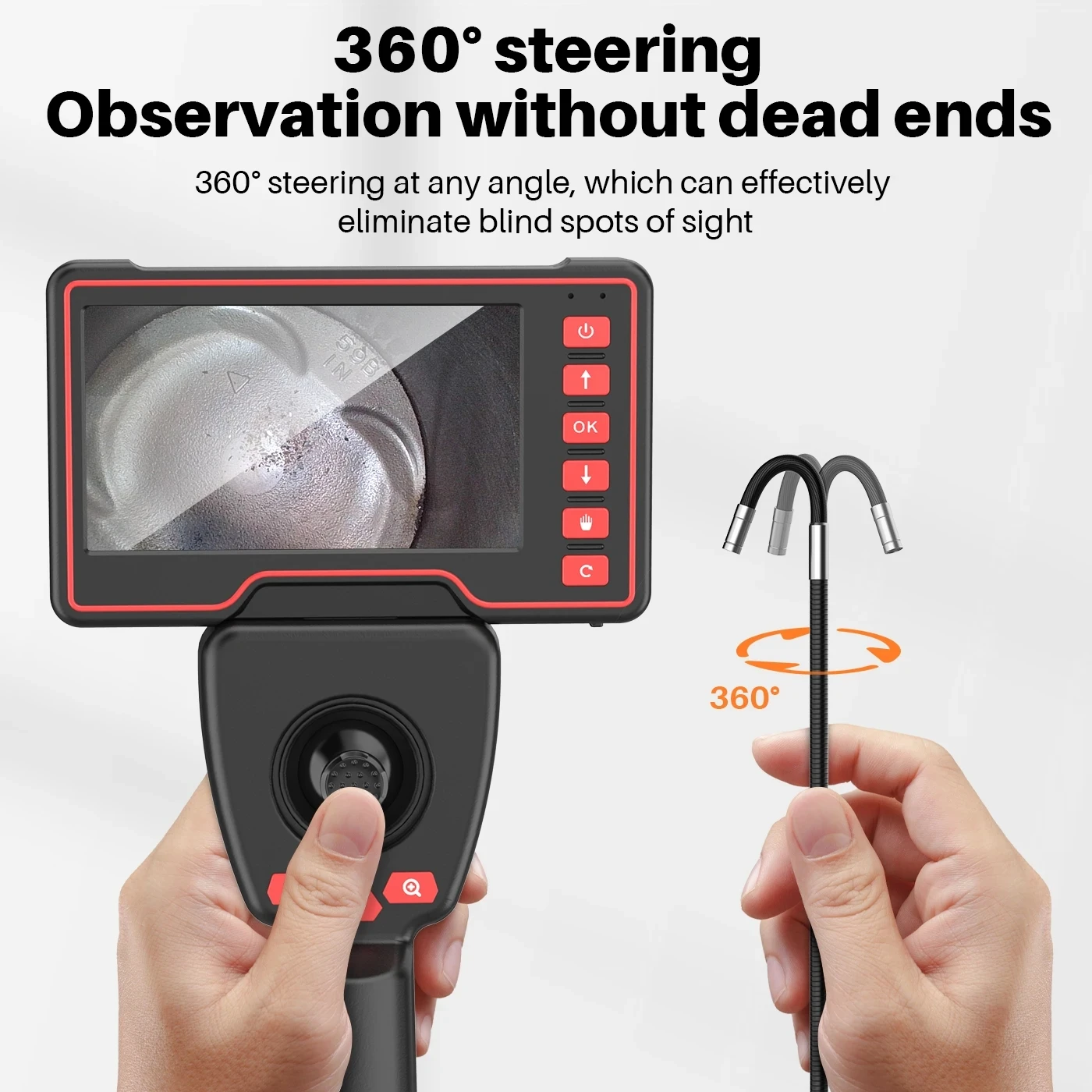 Steering Industrial Endoscope Camera 360° 3.9/6.0mm Lens 5 Inch HD Screen Flexible Car Engine Sewer Inspector 1080P 32G Card