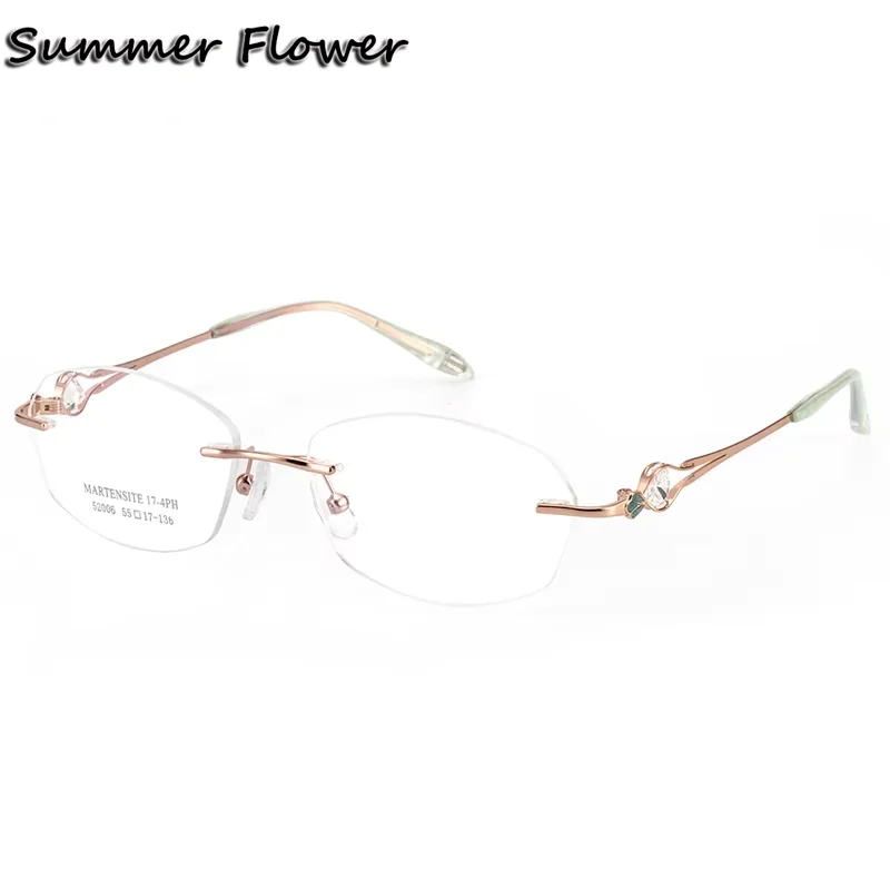 

Diamond Prescription Glasses Women Rimless Eyeglasses Frames Classic Design Graduation Lenses Myopia Optical Recipe Spectacles