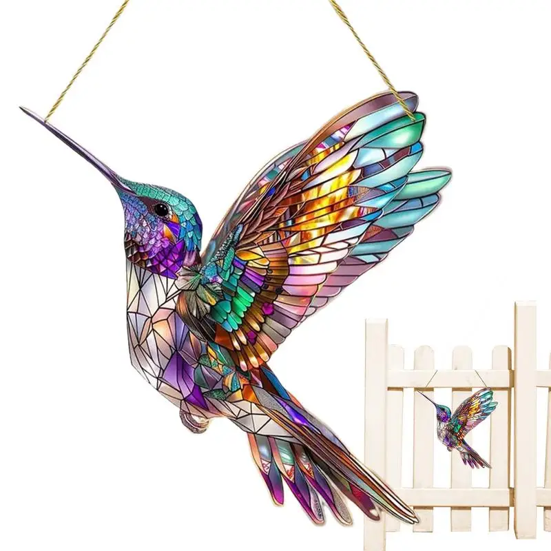 Hummingbird Acrylic Decor Hummingbird 2D Window Ornament Pendant Indoor Outdoor Use Sunlight Catching Flat Art Bird Ornament For