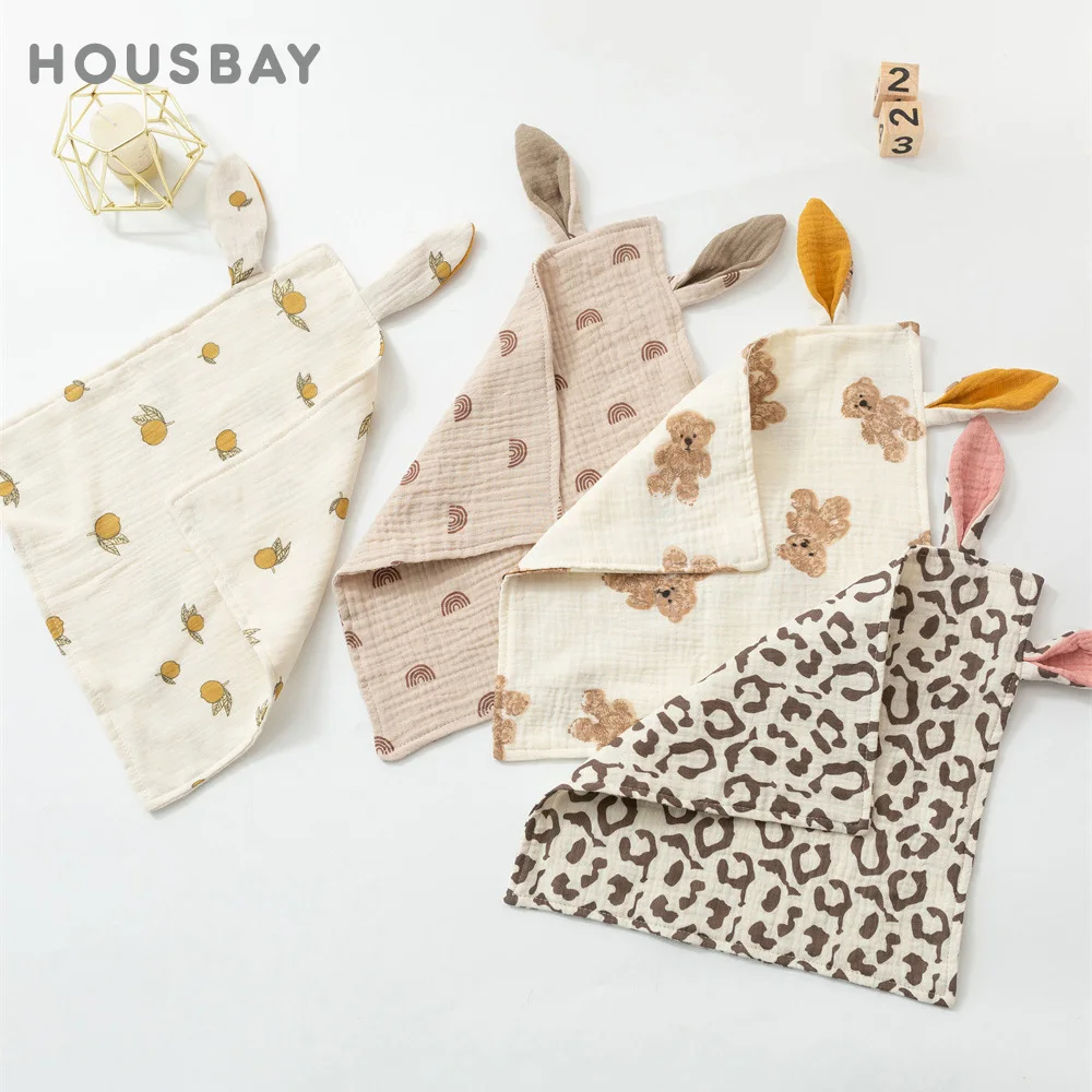 2Pcs/Set Baby Towel With Cute Rabbit Ear Soft Gauze Cotton Saliva Towel Baby Handkerchief 30*30Cm Boys Girls Comfort Blanket