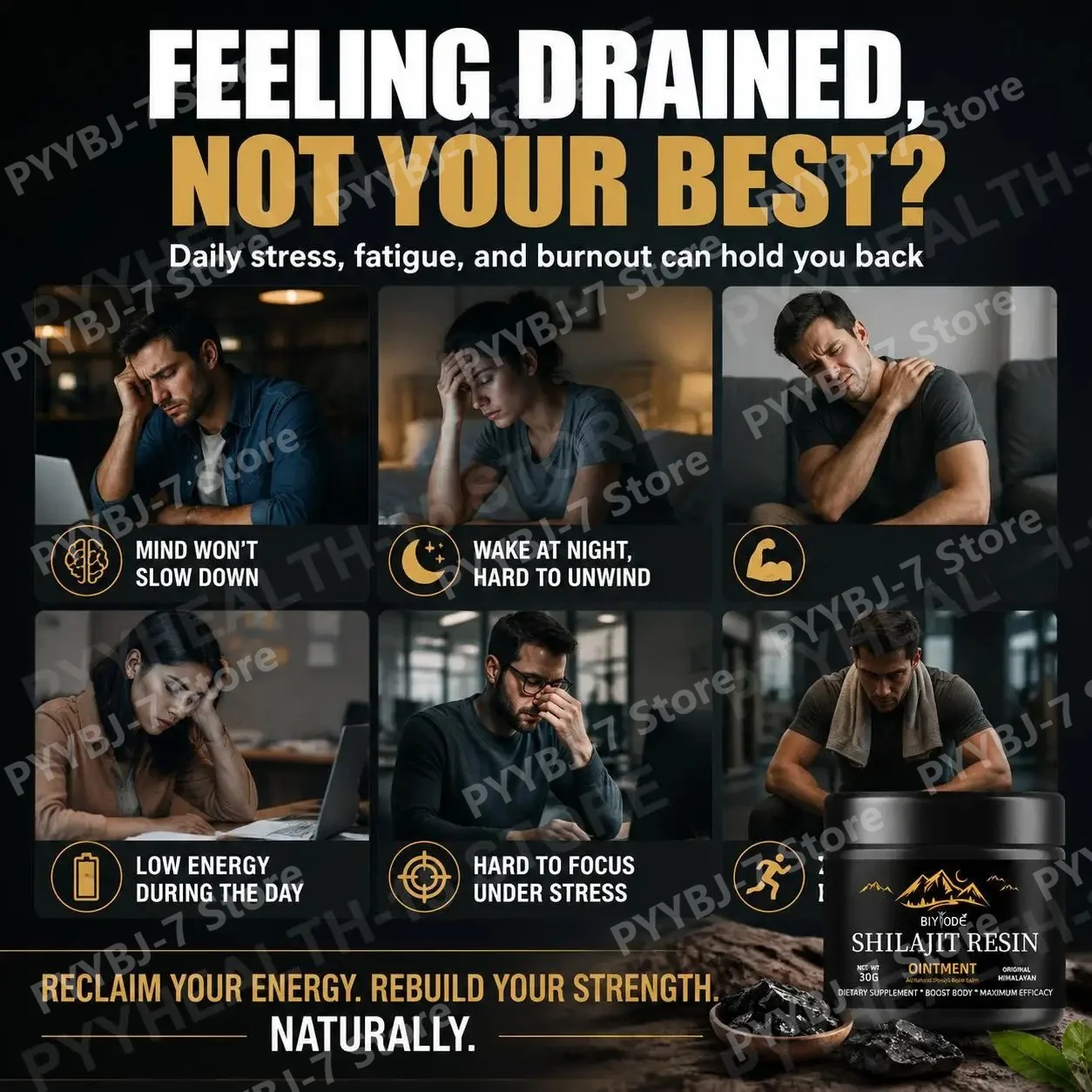 Shilajit Resin Enhance Endurance 600mg Per Serving Pure Organic Shilajit Supplement Fight Fatigue Boost Energy for Adult Men 30g