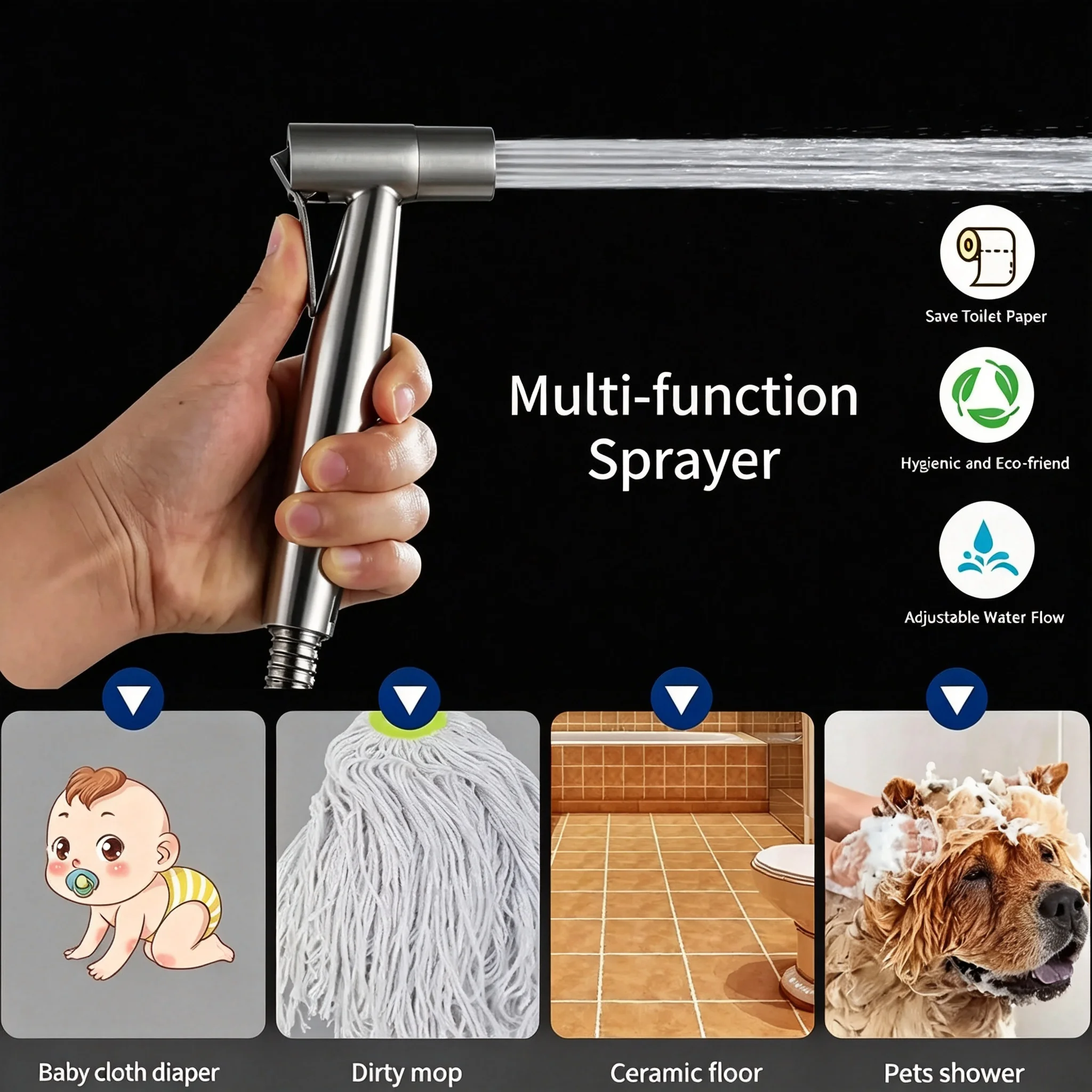 Bidet-Sprühgerät für Toilette mit Doppelsteuerung, Wandmontage, Handbrause mit Schlauch, Mehrzweck-Reinigungspistole für die Intimhygiene – Detail 7