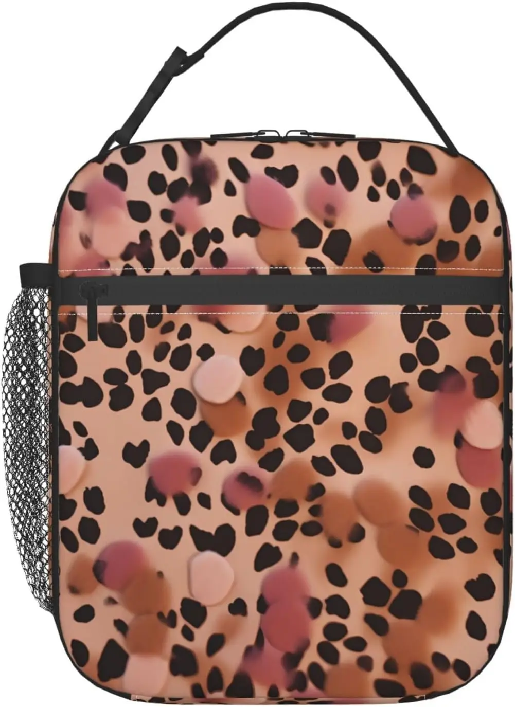 Bolsa de almuerzo aislada para mujeres y hombres, fiambrera reutilizable portátil con puntos en estampado de leopardo, bolsa de almuerzo para el trabajo, picnic, viajes