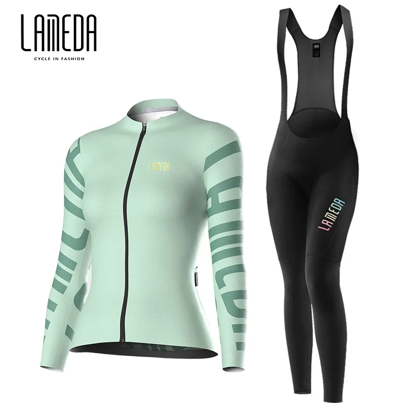 

LAMEDA Women's Bicycle Riding Set Spring Summer Long Sleeve Strap Pants Set Highway Bicycle Clothing